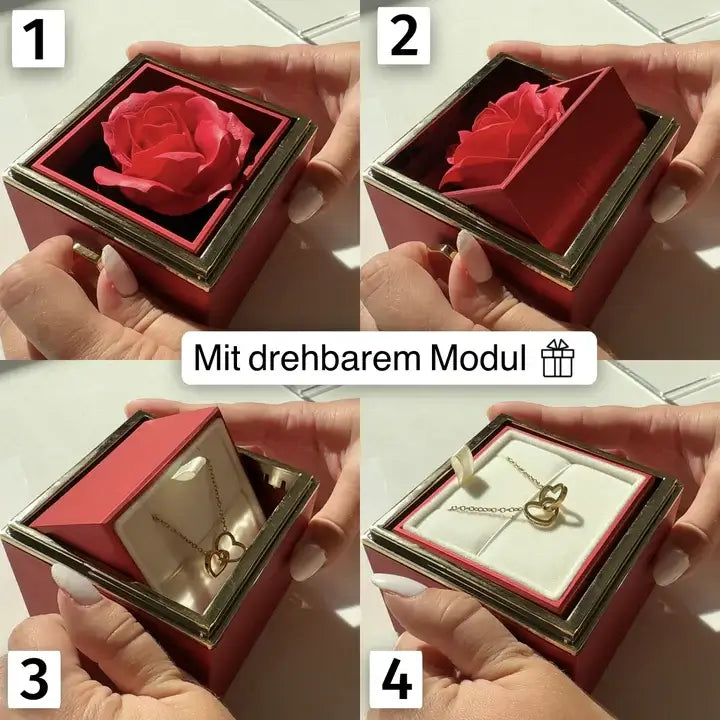 Halskette mit persönlicher Gravur und ewiger Rose in Geschenkbox