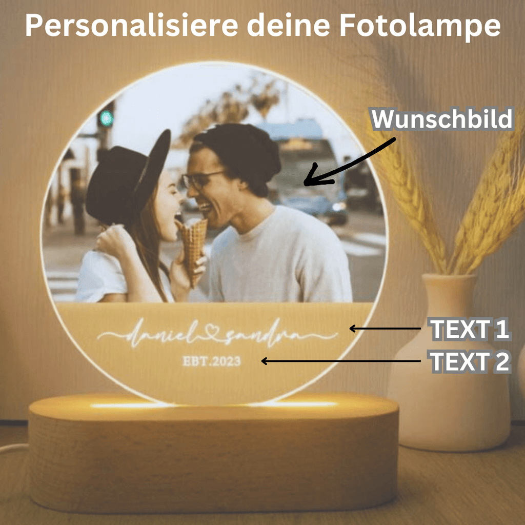 Personalisierbares Nachtlicht für Paare mit Foto und Gravur Romantisches Geschenk