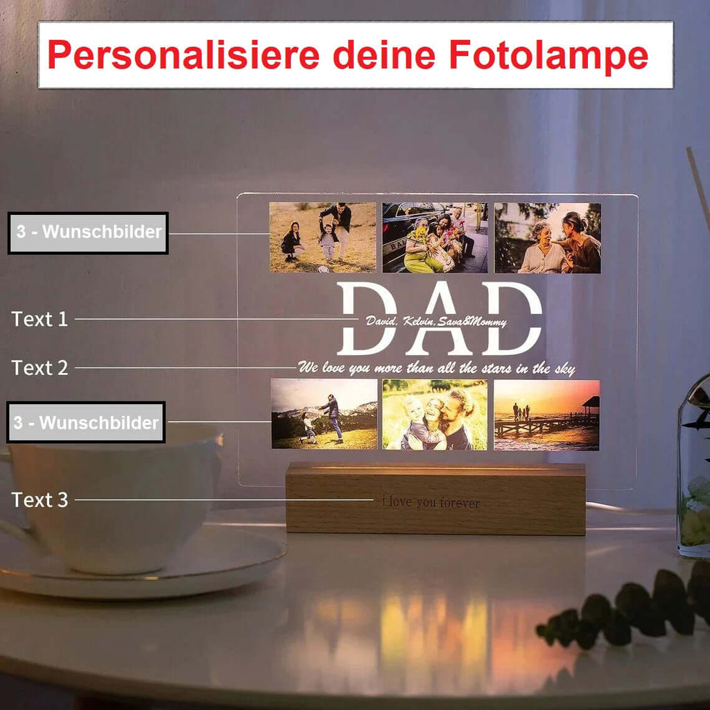 Personalisierbare LED-Lampe mit eigenem Foto und individuellem Text